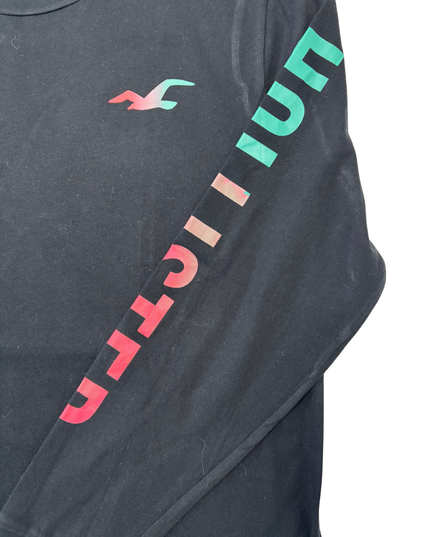 Hollister Gradient Logo Black Long Sleeve Graphic T-Shirt - M
