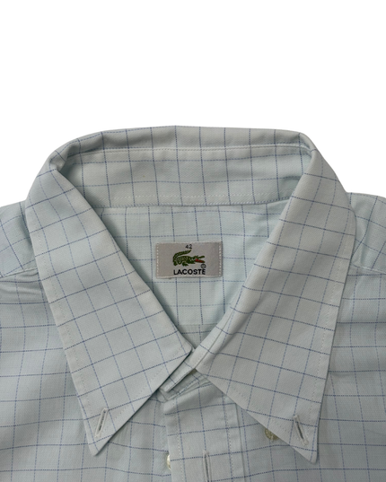 Lacoste White & Blue Windowpane Checkered Short Sleeve Shirt - XL