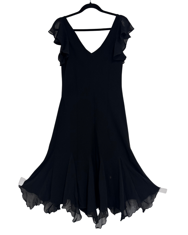 Dressbarn Collection Beaded Chiffon Ruffle Handkerchief Hem Dress - M