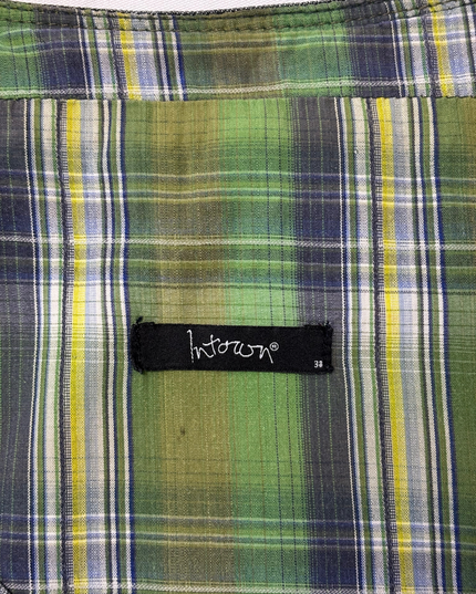 Intown Washed Denim Cropped Vest with Green Plaid Lining
