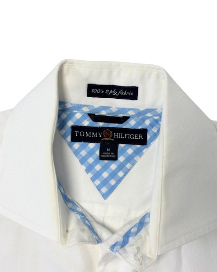 Tommy Hilfiger Blue Gingham Collar Trim White Oxford Shirt