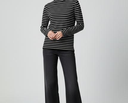 H&M Black/White Striped Turtleneck Long Sleeve Top