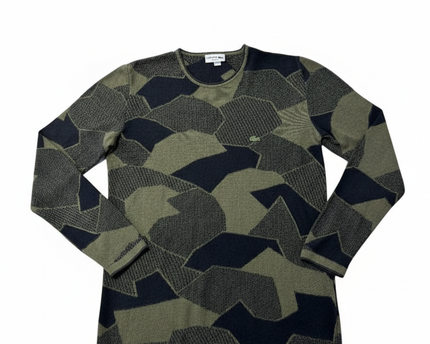 Lacoste Olive/Navy Geometric Pattern Slim Fit Cotton Sweater