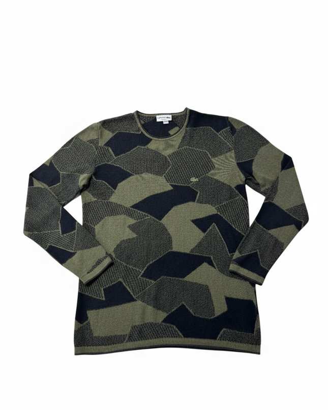 Lacoste Olive/Navy Geometric Pattern Slim Fit Cotton Sweater