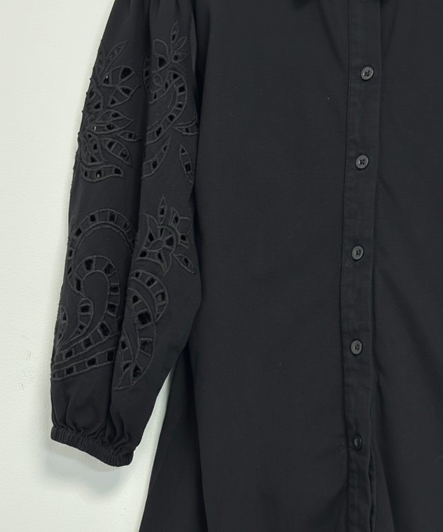 Asos Design Black Embroidered Sleeve Shirt Dress