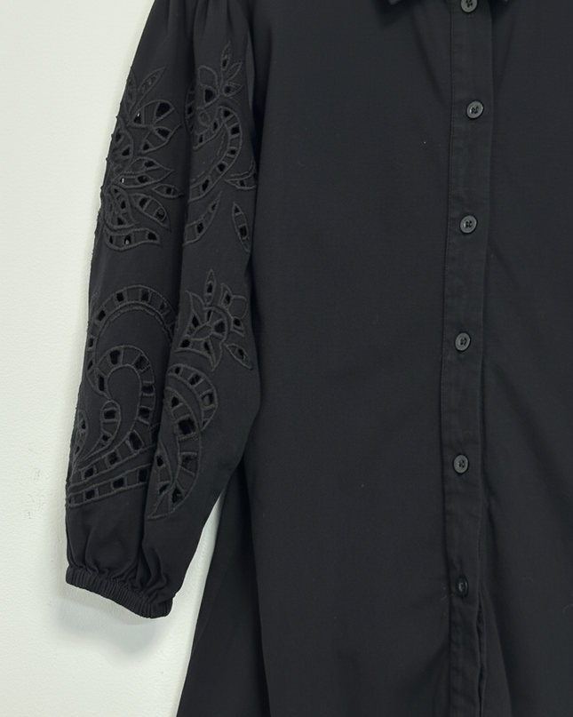 Asos Design Black Embroidered Sleeve Shirt Dress