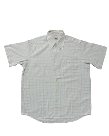 Lacoste White & Blue Windowpane Checkered Short Sleeve Shirt - XL