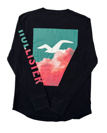 Hollister Gradient Logo Black Long Sleeve Graphic T-Shirt - M