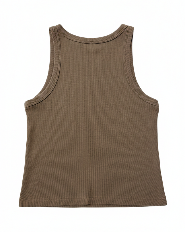 Oysho Brown Ribbed Racerback Tank Top