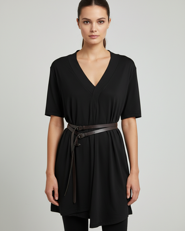 River Island Black V-Neck Belted Tunic Top