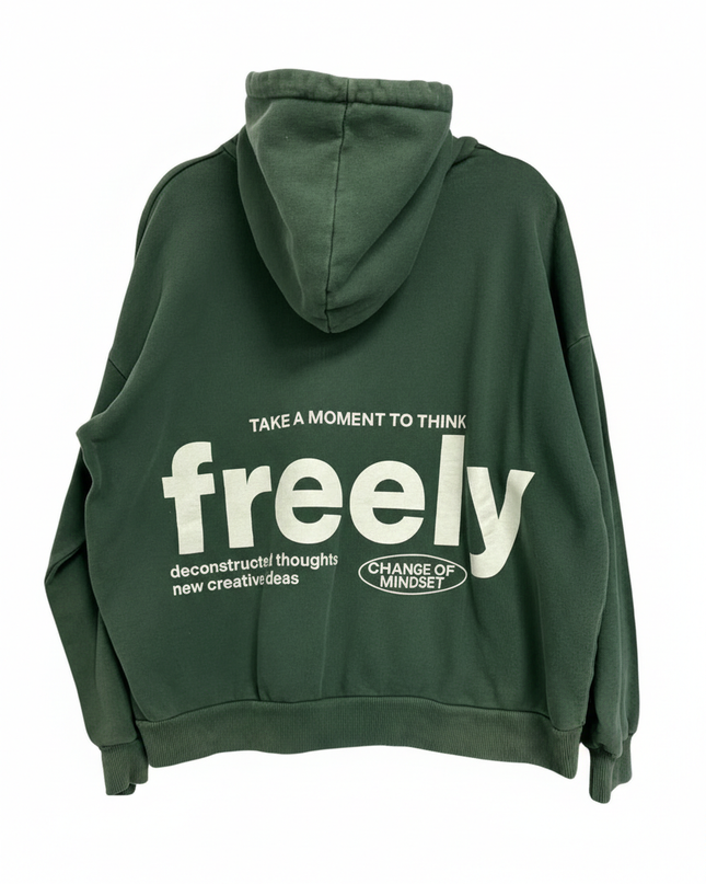 Pull&Bear Green Graphic 'Freely' Oversized Hoodie