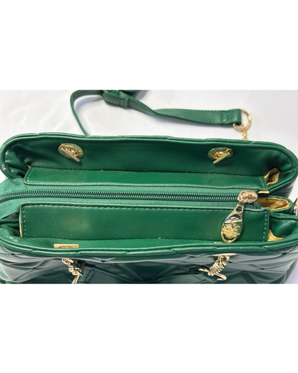 Beverly Hills Polo Club Green Quilted Handbag with Gold-Tone Chain