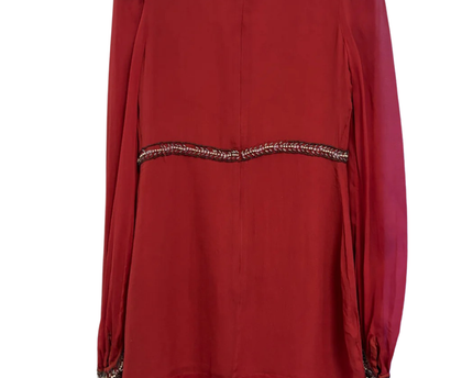 French Connection Red Silk Beaded V-Neck Mini Dress