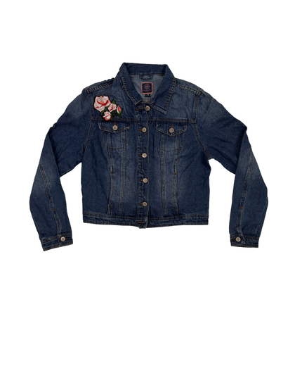 Boom Boom Jeans Rose Appliqué Embroidered Blue Denim Jacket - M