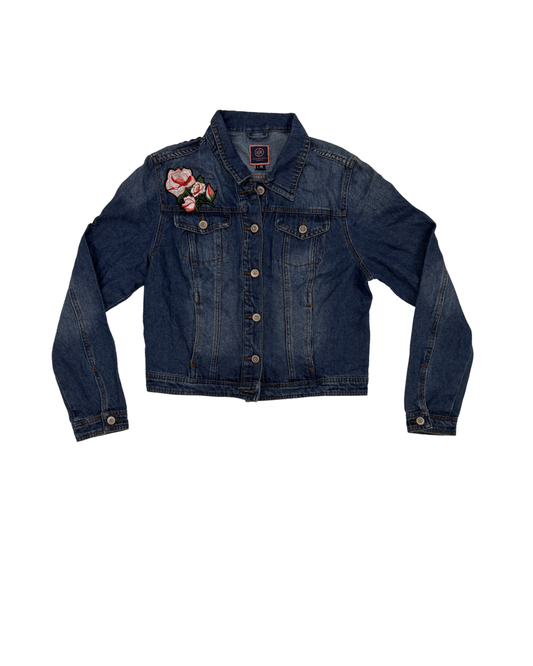 Boom Boom Jeans Rose Appliqué Embroidered Blue Denim Jacket - M