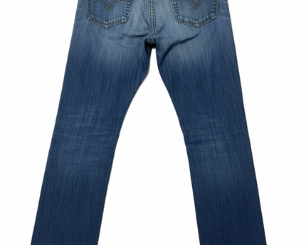True Religion Blue Section Drew Low Rise Straight Leg Distressed Jeans