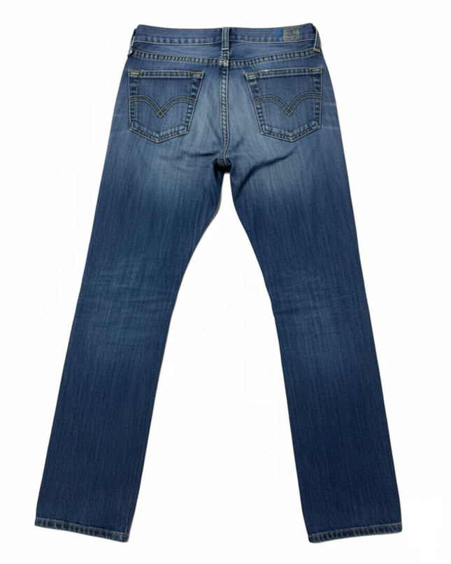 True Religion Blue Section Drew Low Rise Straight Leg Distressed Jeans