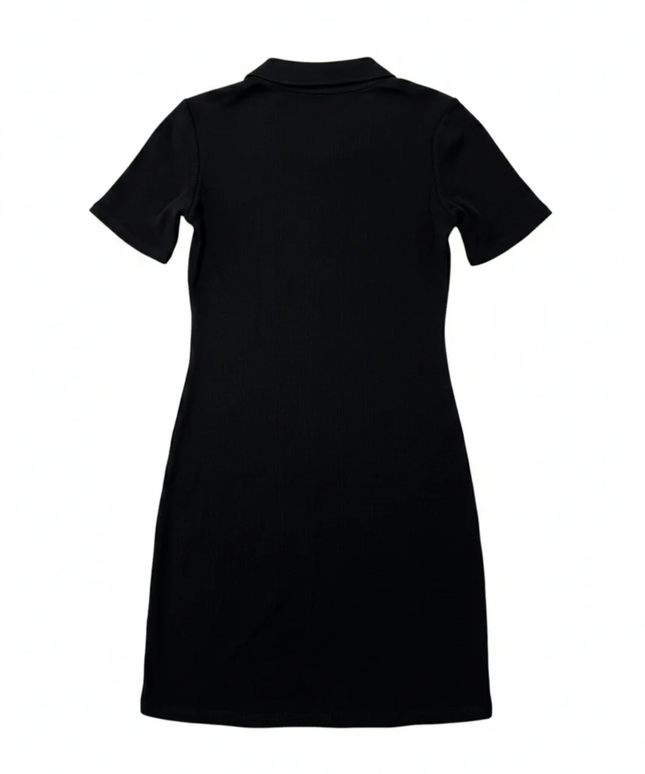 John Richmond Black Ribbed Polo Collar Mini Dress