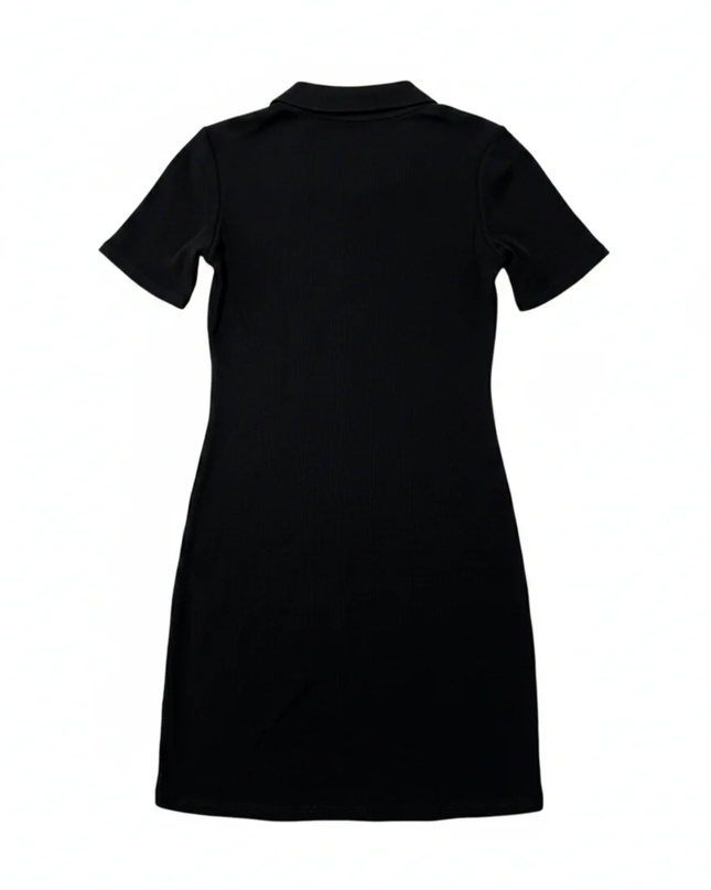 John Richmond Black Ribbed Polo Collar Mini Dress