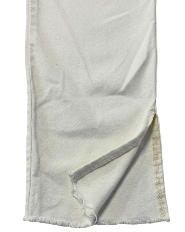 Zara White Straight Leg Frayed Hem Jeans
