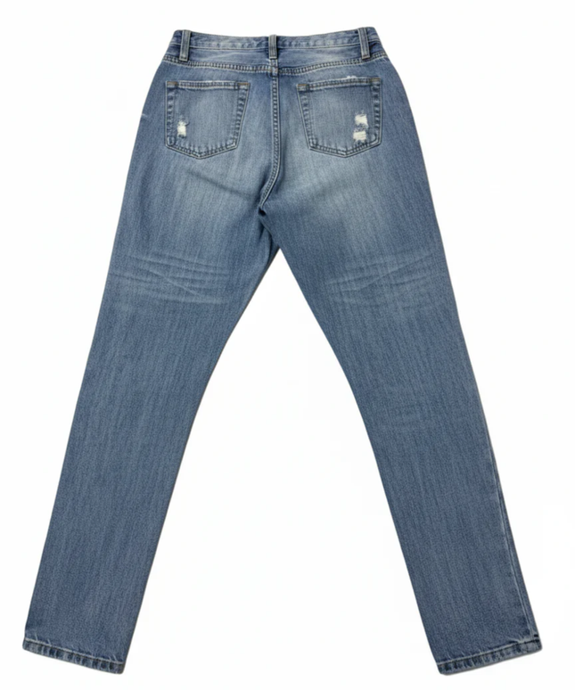 Angel Kiss Blue Distressed High-Rise Tapered Jeans