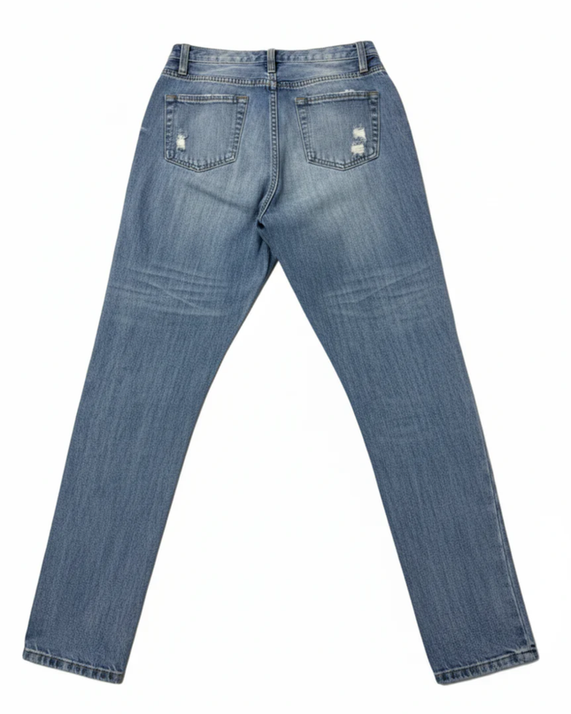 Angel Kiss Blue Distressed High-Rise Tapered Jeans