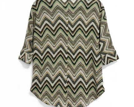 Hailys Soft Green Diverse Zigzag V-Neck Top