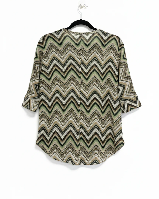 Hailys Soft Green Diverse Zigzag V-Neck Top