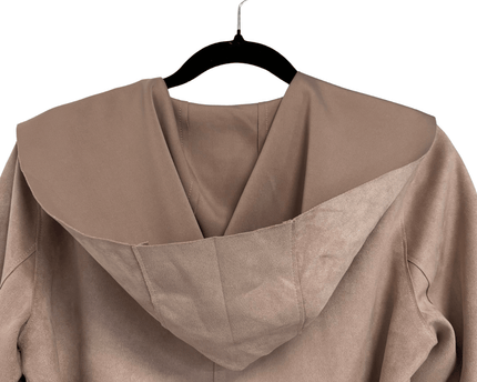 Zara Basic Taupe Hooded Belted Faux Suede Coat