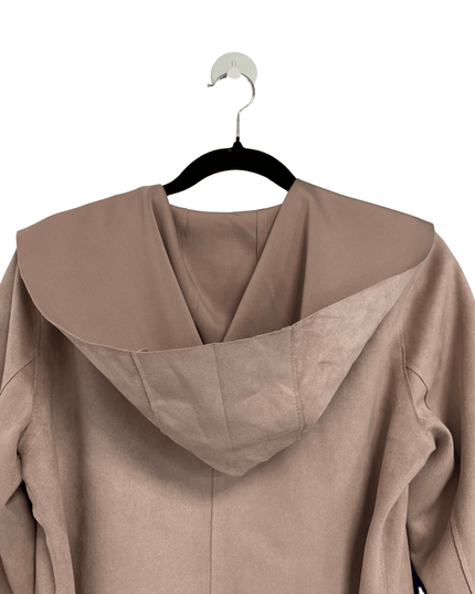 Zara Basic Taupe Hooded Belted Faux Suede Coat