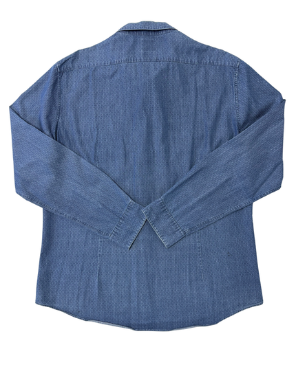 Calvin Klein Slim Fit Monogram Pattern Denim Blue Shirt