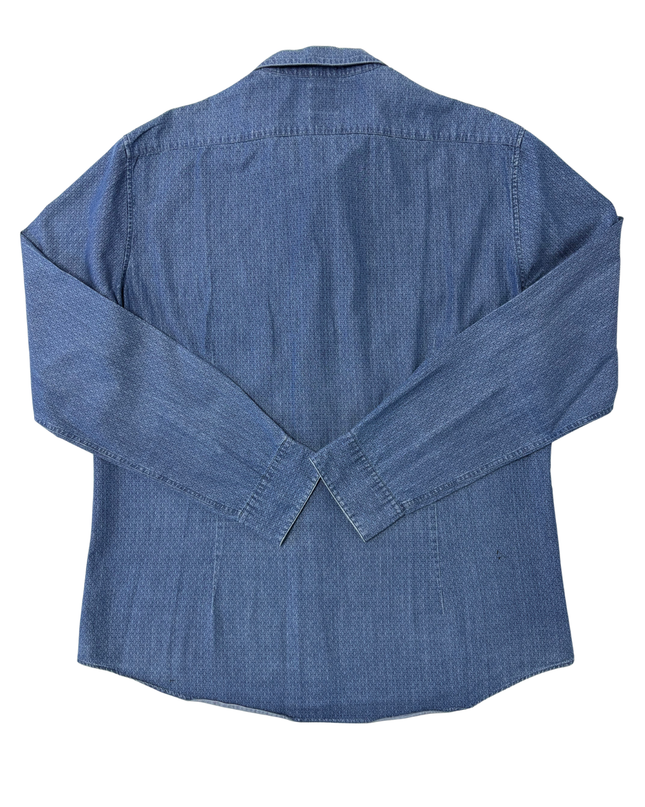 Calvin Klein Slim Fit Monogram Pattern Denim Blue Shirt