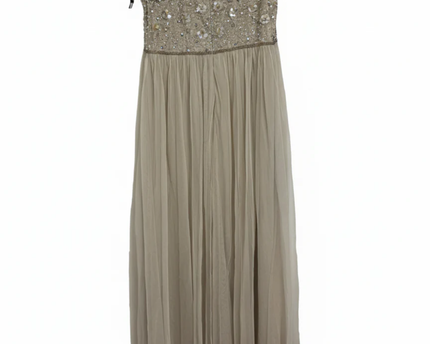 Adrianna Papell Beige Beaded Mesh Evening Gown W/Tags