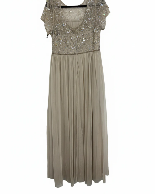 Adrianna Papell Beige Beaded Mesh Evening Gown W/Tags