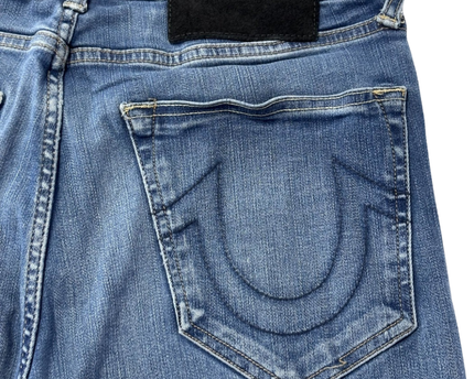 True Religion Blue Rocco Relaxed Skinny Distressed Jeans