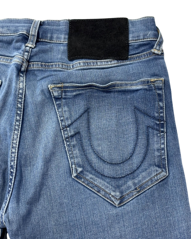 True Religion Blue Rocco Relaxed Skinny Distressed Jeans