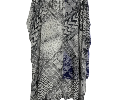 BCBGMAXAZRIA White/Black Geometric Print Sheer Kimono Shrug
