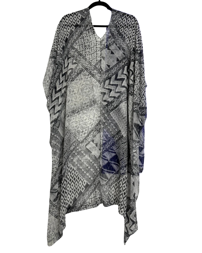 BCBGMAXAZRIA White/Black Geometric Print Sheer Kimono Shrug