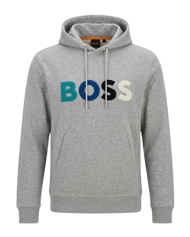 BOSS Grey Multi-Color Logo Appliqué Hoodie