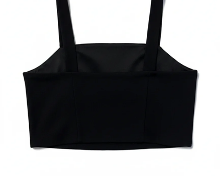 Reserved Black Square Neck Rose Button Crop Top W/Tags