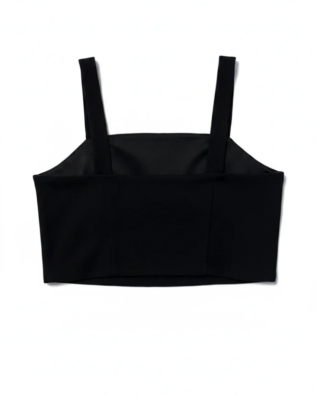Reserved Black Square Neck Rose Button Crop Top W/Tags
