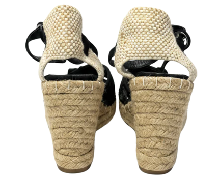 Le Silla Black Lace and Sequin Wedge Espadrilles