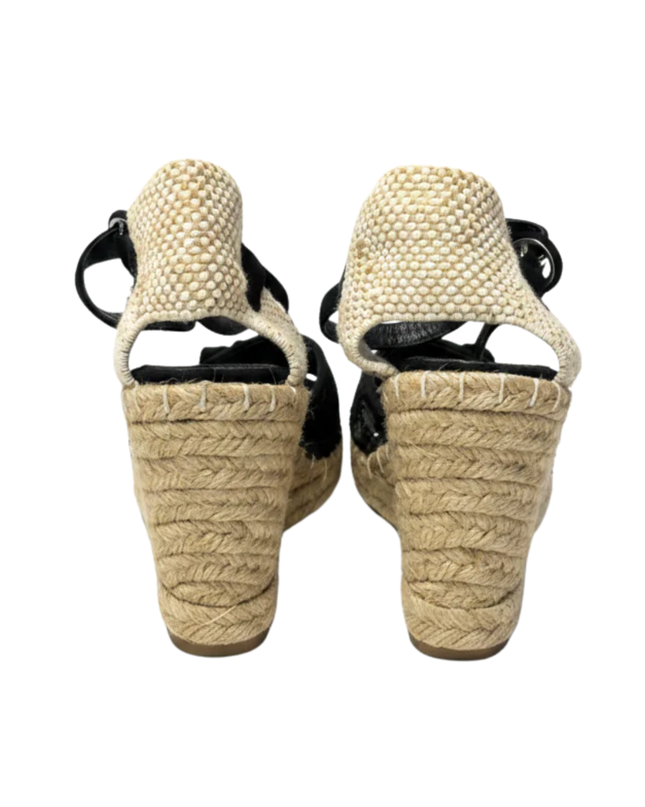 Le Silla Black Lace and Sequin Wedge Espadrilles