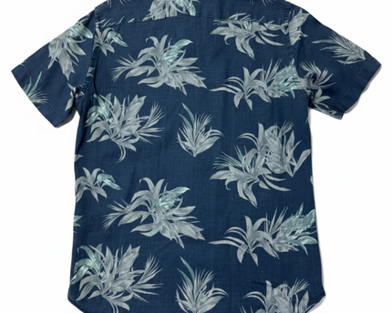 Tommy Hilfiger Blue Tropical Floral Print Linen Short Sleeve Shirt