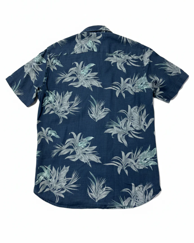 Tommy Hilfiger Blue Tropical Floral Print Linen Short Sleeve Shirt