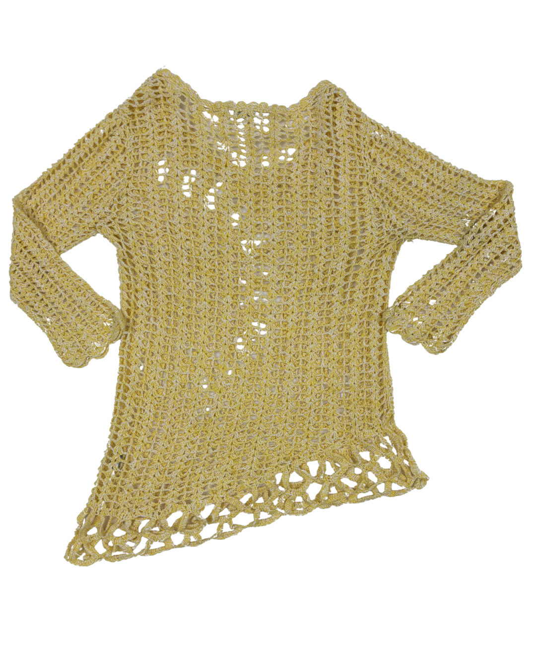My Collection Sunburst Open-Knit Yellow Crochet Pullover Top - S