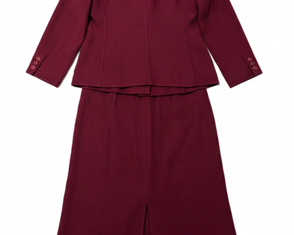 Salvatore Ferragamo Maroon Double-Breasted Wool Skirt Suit Set