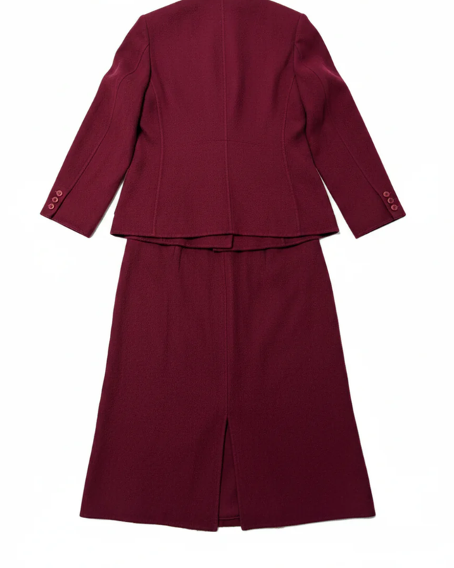 Salvatore Ferragamo Maroon Double-Breasted Wool Skirt Suit Set