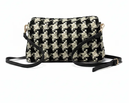 H&M Black and White Houndstooth Tweed Crossbody Bag