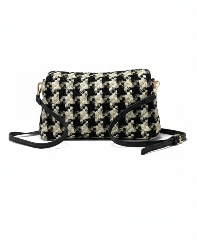H&M Black and White Houndstooth Tweed Crossbody Bag